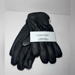Calvin Klein Men's Fleece Lined Faux Leather Gloves Black Sz XL Touch Screen